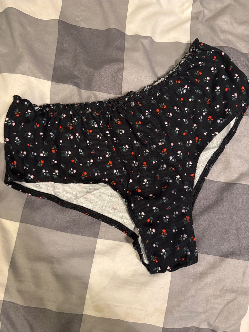 Victoria's Secret Black Floral Cheeky Briefs with Red & Pink Flowers